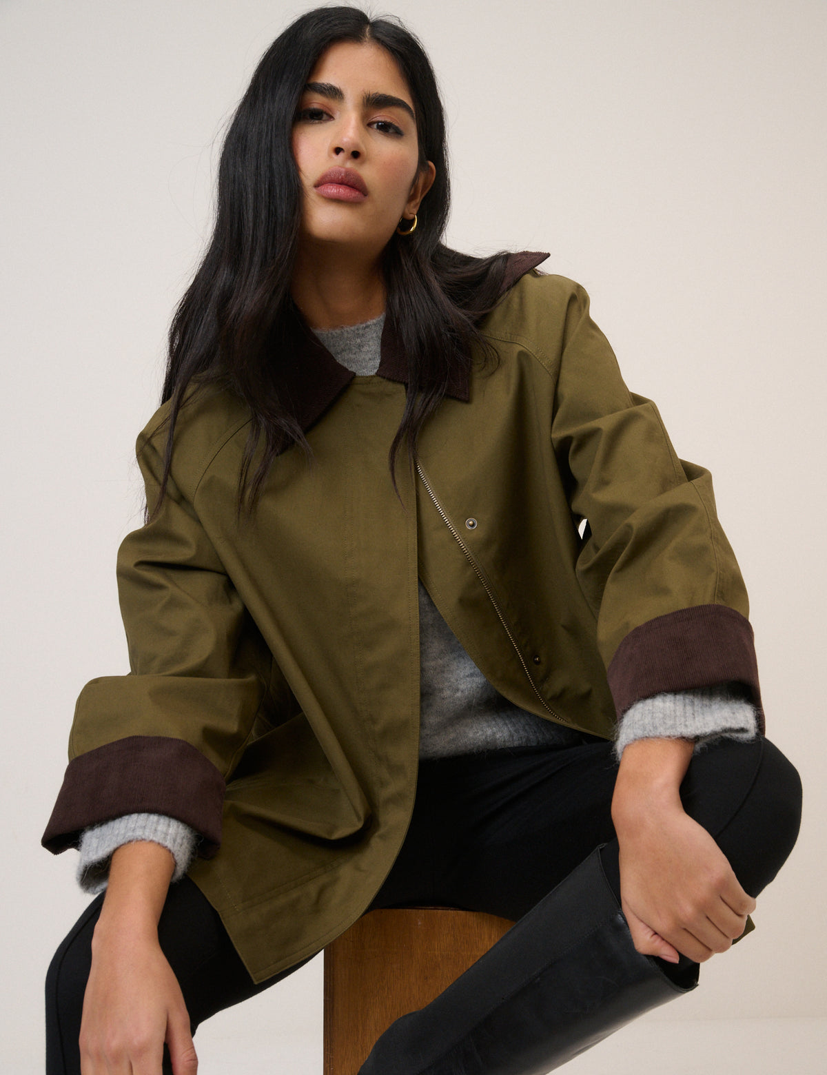 Khaki Cord Detail Barn Jacket