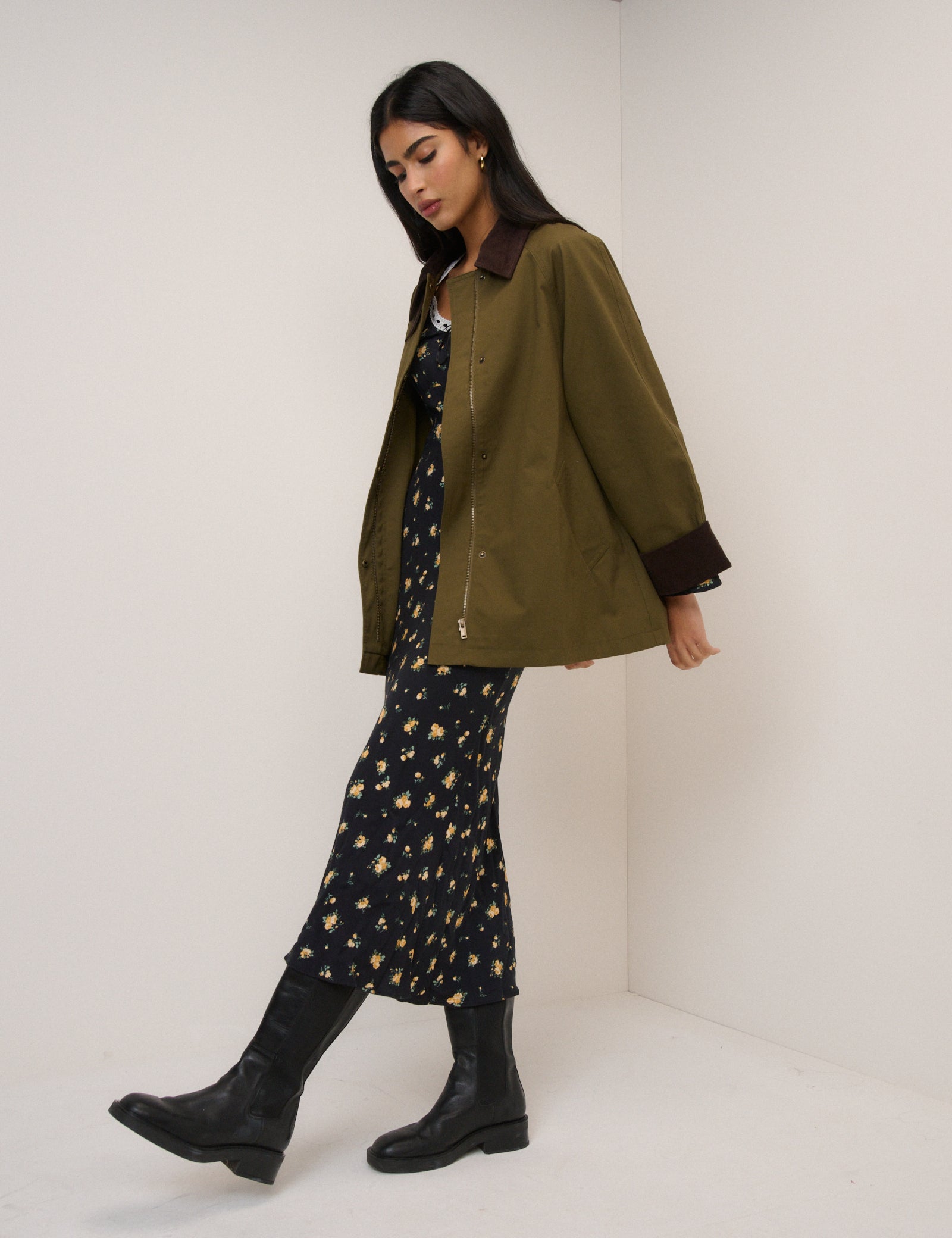 Khaki Cord Detail Barn Jacket