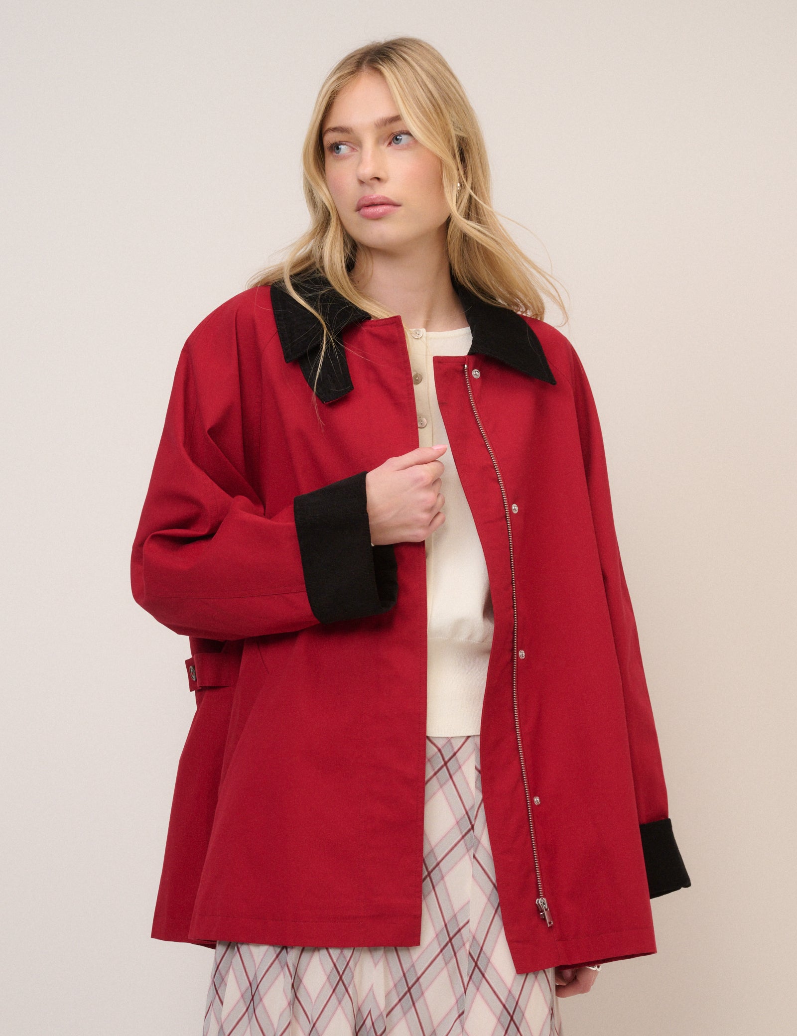 Red Cord Detail Barn Jacket