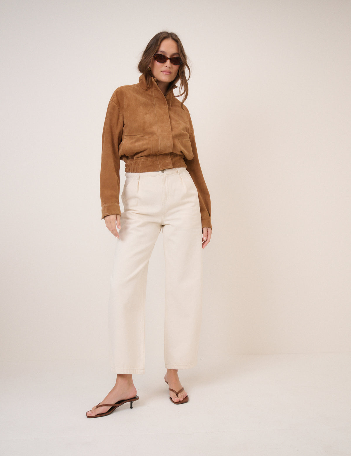 Brown Funnel Neck Suede Bomber