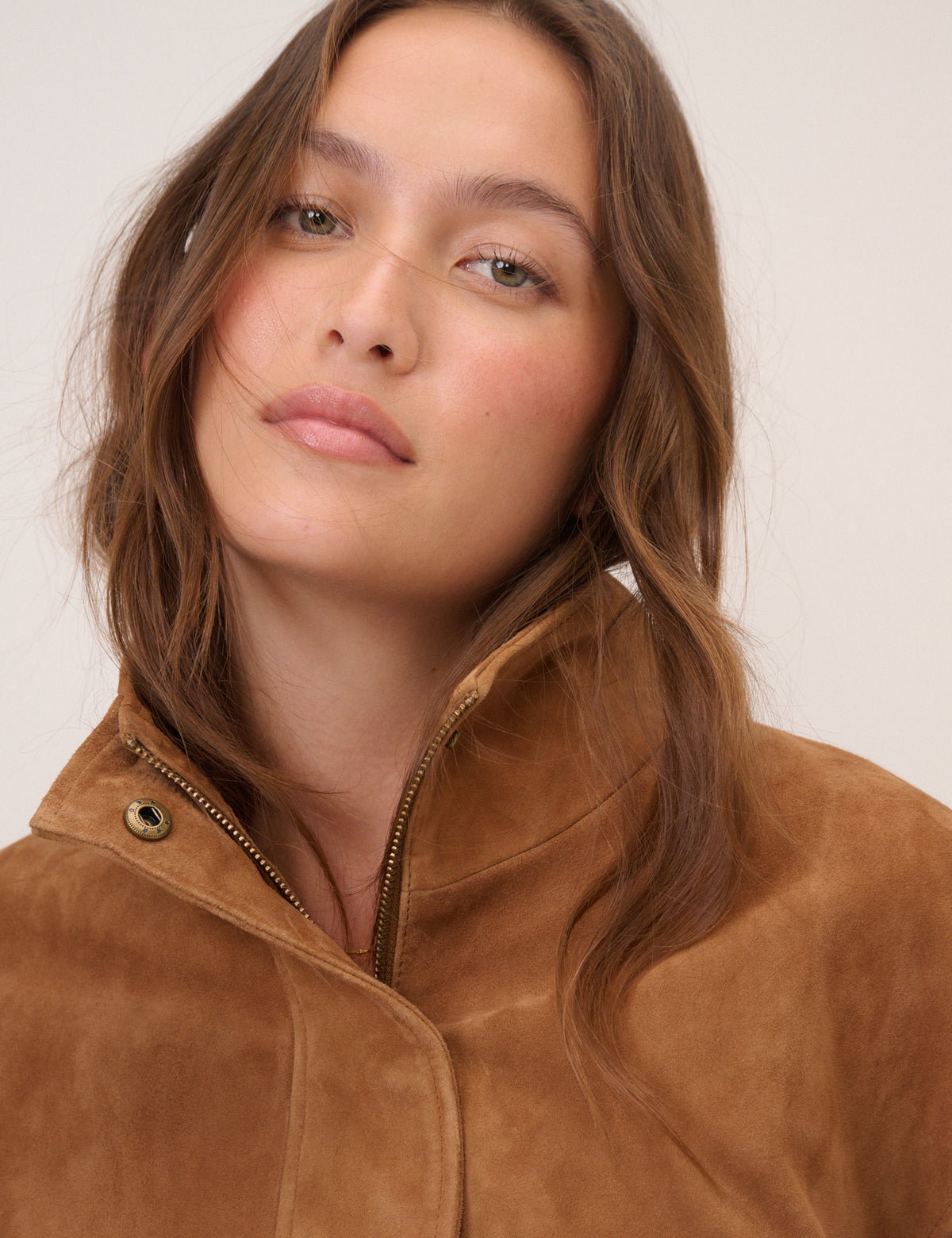 Brown Funnel Neck Suede Bomber