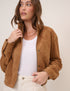 Brown Funnel Neck Suede Bomber