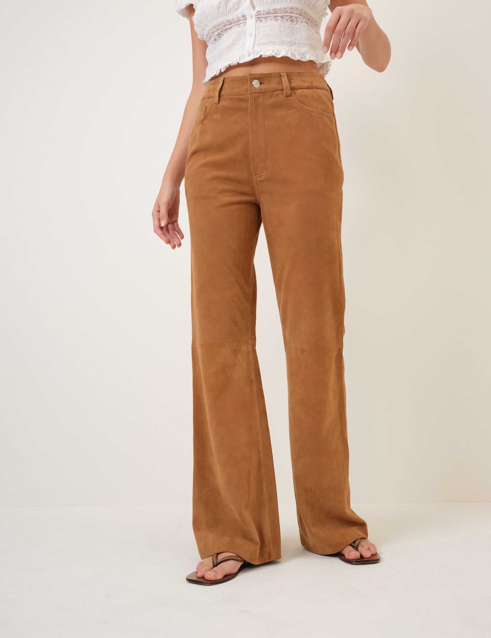 Brown Suede Flare Trousers