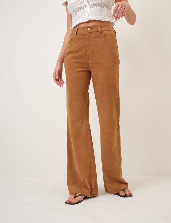 Brown Suede Flare Trousers