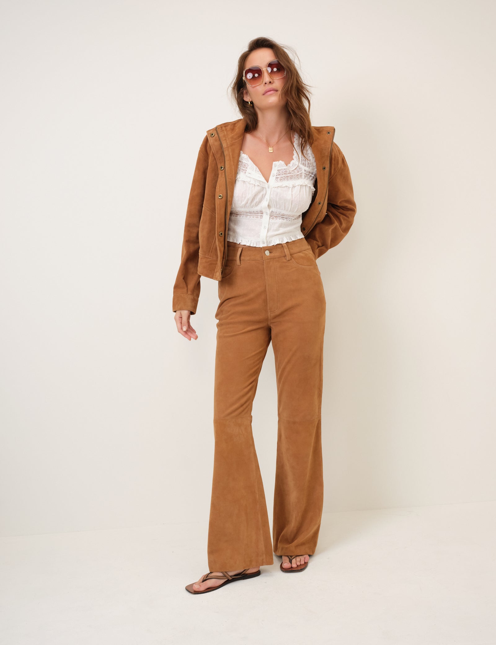 Brown Suede Flare Trousers
