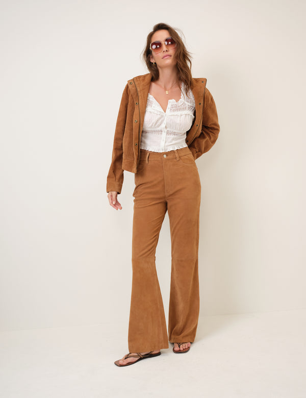 Brown Suede Flare Trousers