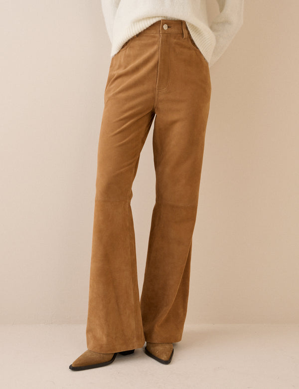 Brown Suede Flare Trousers