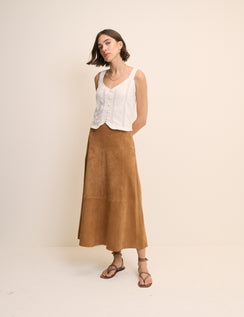 Brown Suede Midi Skirt