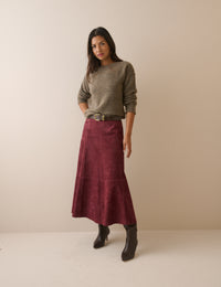Burgundy Suede Midi Skirt