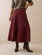 Burgundy Suede Midi Skirt