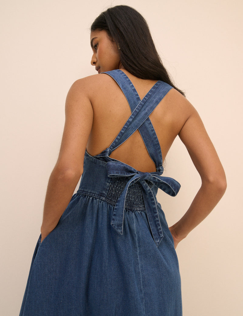 Mid Wash Denim Tie-Back Pedro Midi Dress