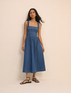Mid Wash Denim Tie-Back Pedro Midi Dress