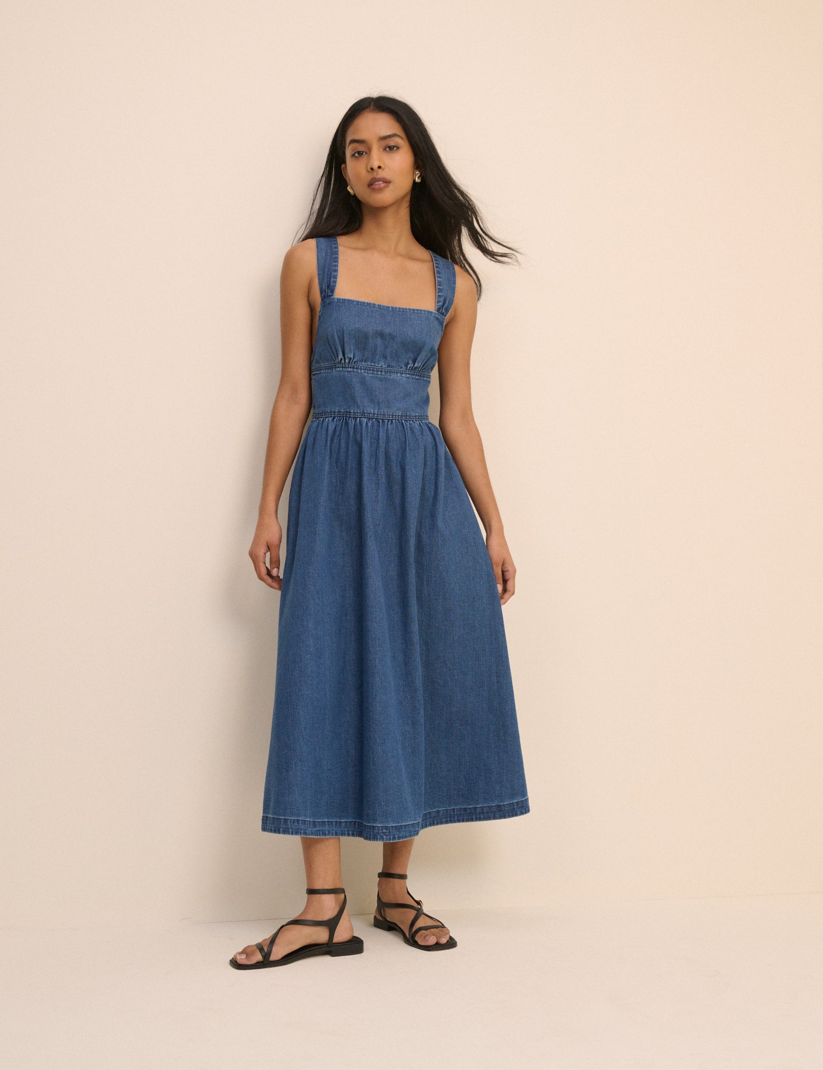 Mid Wash Denim Tie-Back Pedro Midi Dress