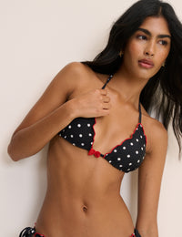 Black Polka Dot Frill Edge Triangle Bikini Top
