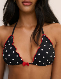 Black Polka Dot Frill Edge Triangle Bikini Top