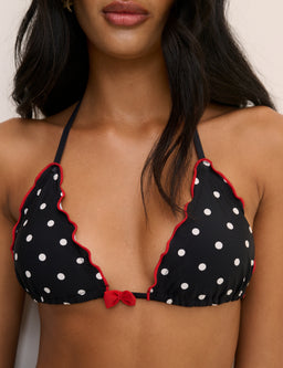 Black Polka Dot Frill Edge Triangle Bikini Top