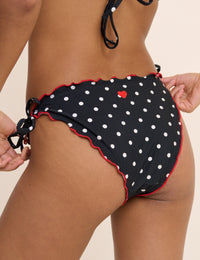 Black Polka Dot Frill Edge Tie Side Bikini Bottom