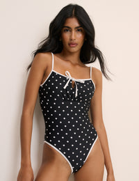 Black Polka Dot Tie Detail Swimsuit