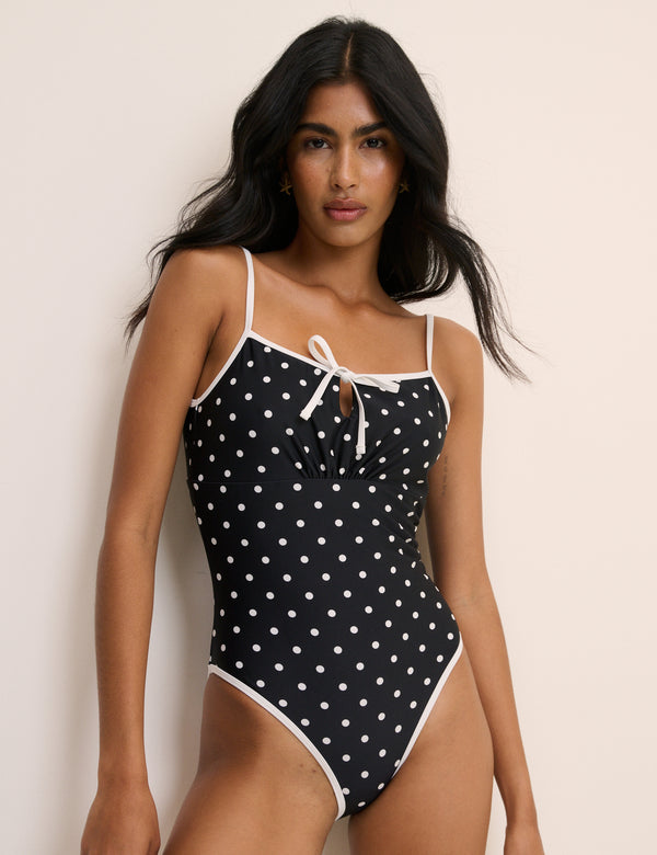 Black Polka Dot Tie Detail Swimsuit