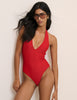 Red Halterneck Plunge Swimsuit