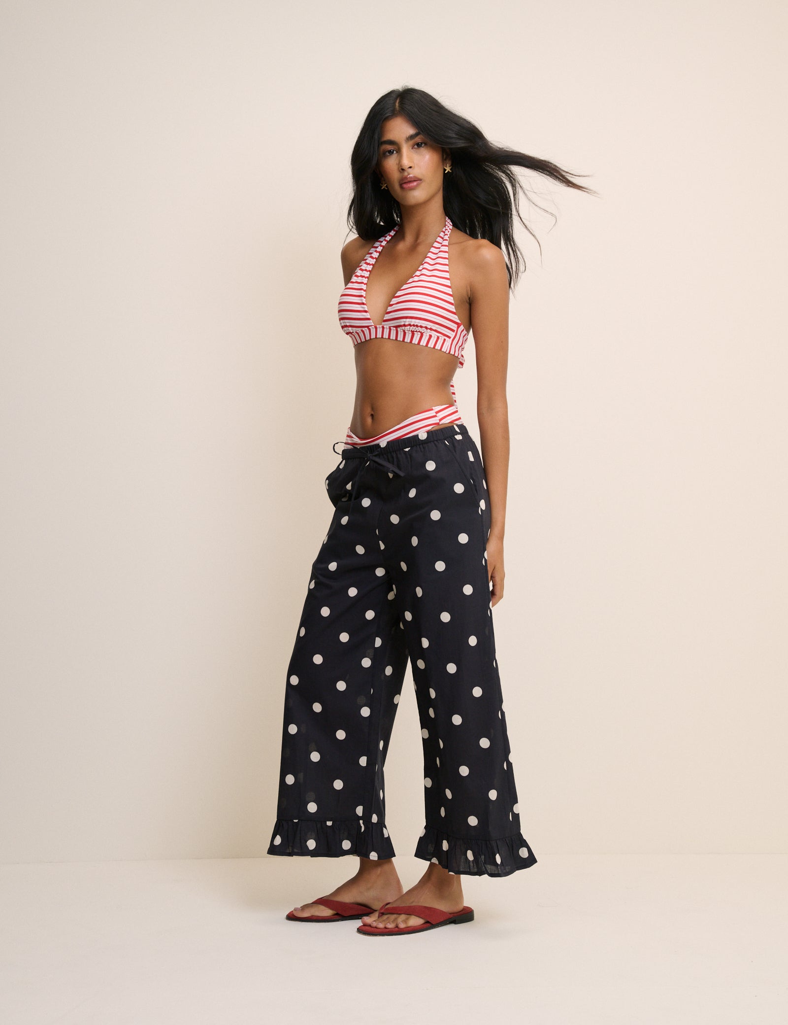 Red Striped Halterneck Bikini Top