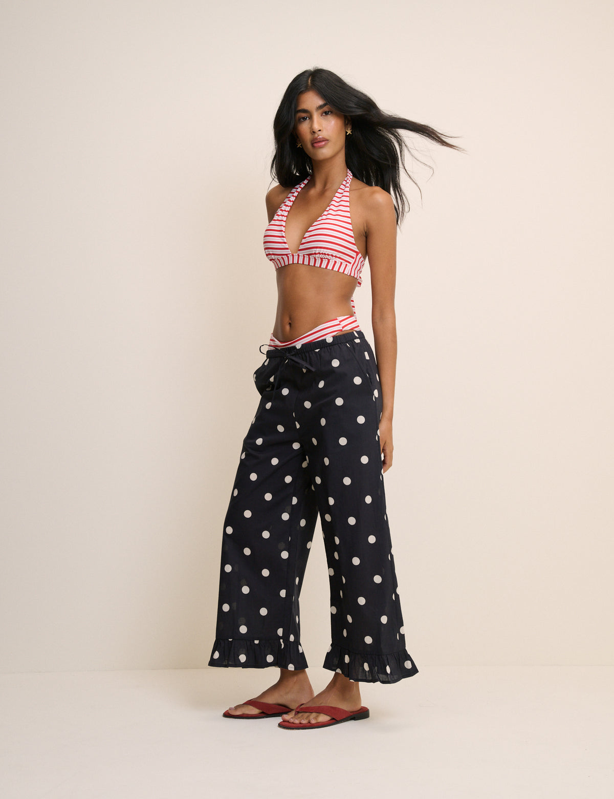 Red Striped Halterneck Bikini Top
