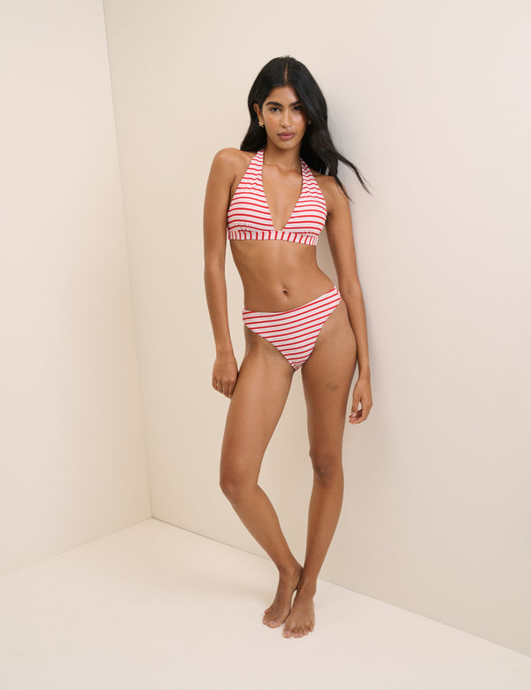 Red Striped Halterneck Bikini Top