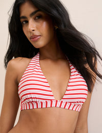 Red Striped Halterneck Bikini Top