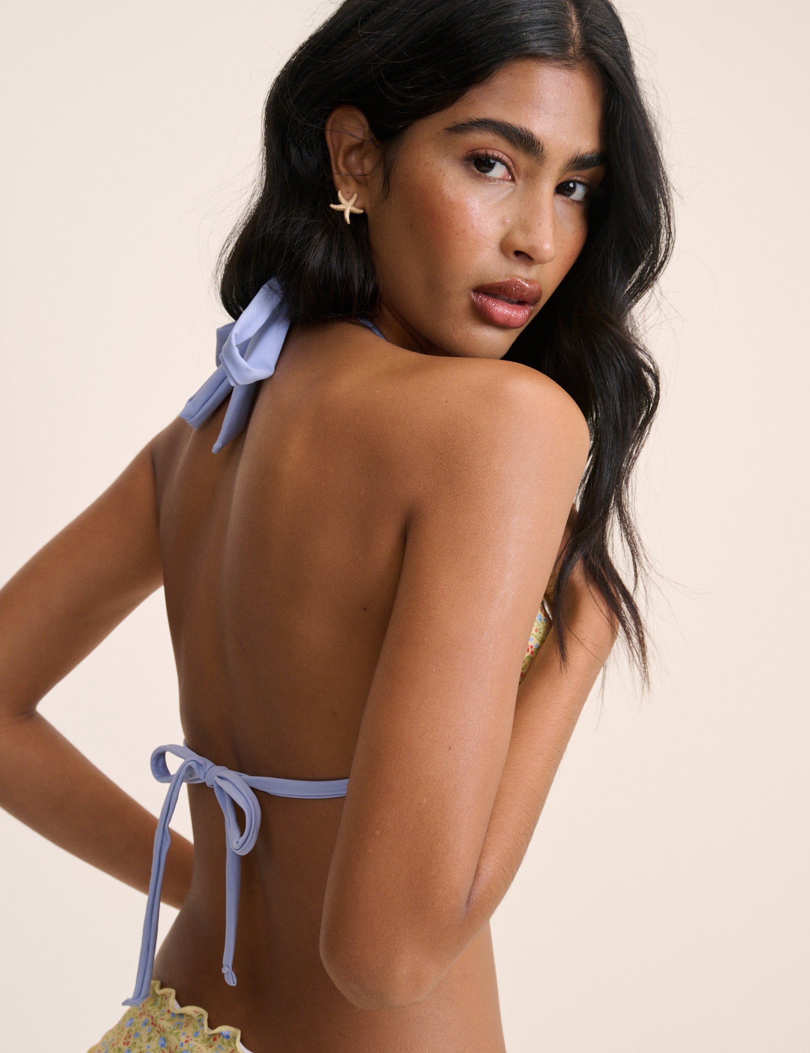 Yellow Ditsy Floral Frill Edge Bikini Top