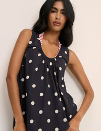 Black Polka Dot Scoop Neck Midi Beach Dress