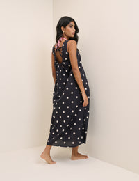 Black Polka Dot Scoop Neck Midi Beach Dress