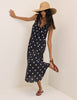Black Polka Dot Scoop Neck Midi Beach Dress