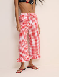 Red Gingham Frill Edge Beach Trousers