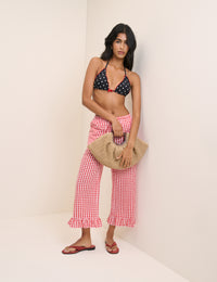 Red Gingham Frill Edge Beach Trousers