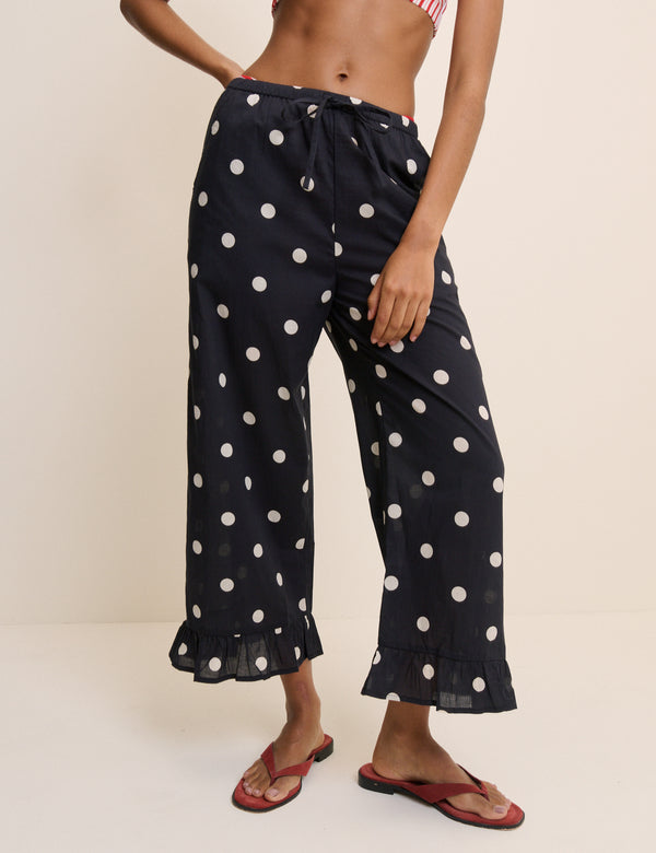 Black Polka Dot Cotton Beach Trousers