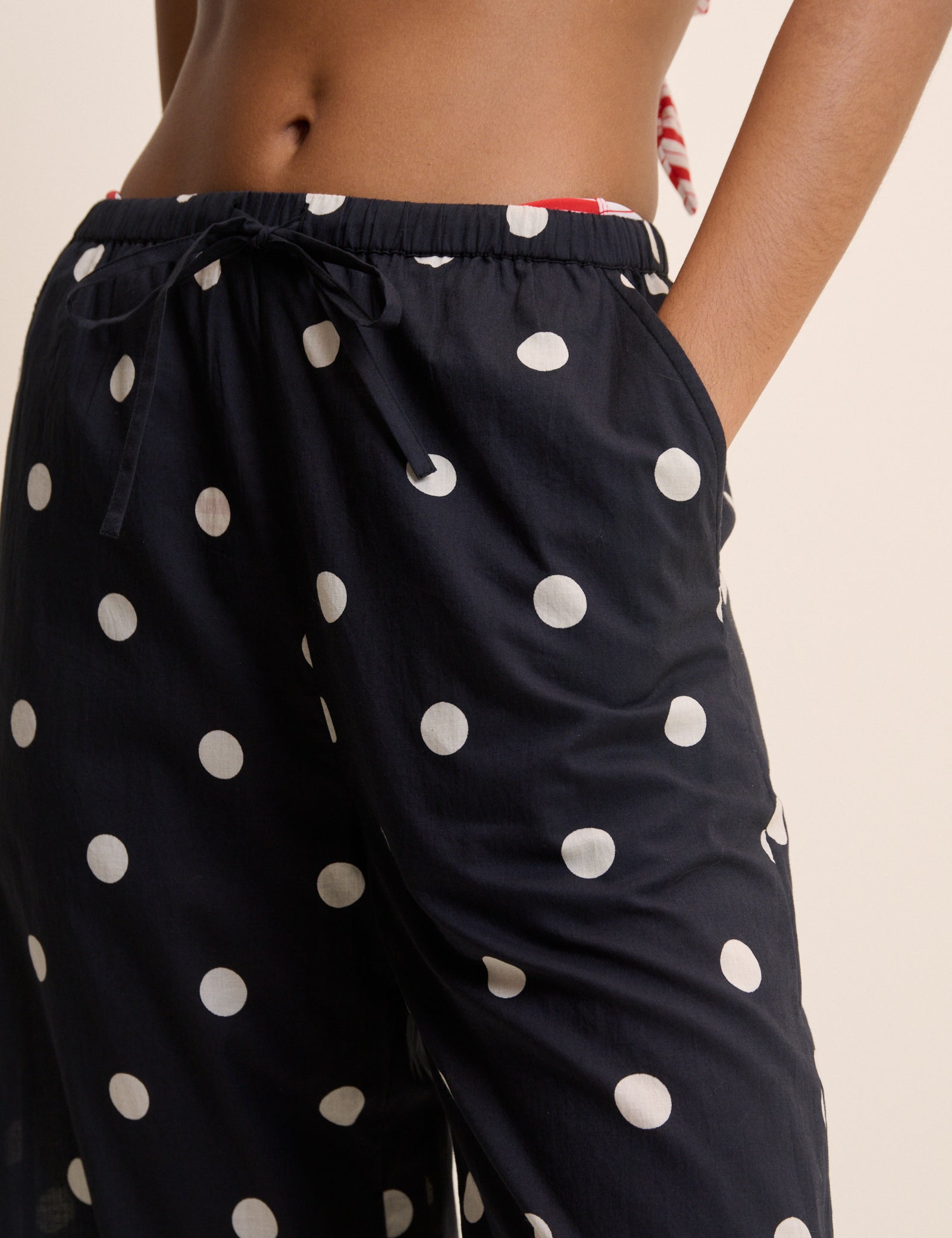 Black Polka Dot Cotton Beach Trousers
