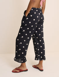 Black Polka Dot Cotton Beach Trousers