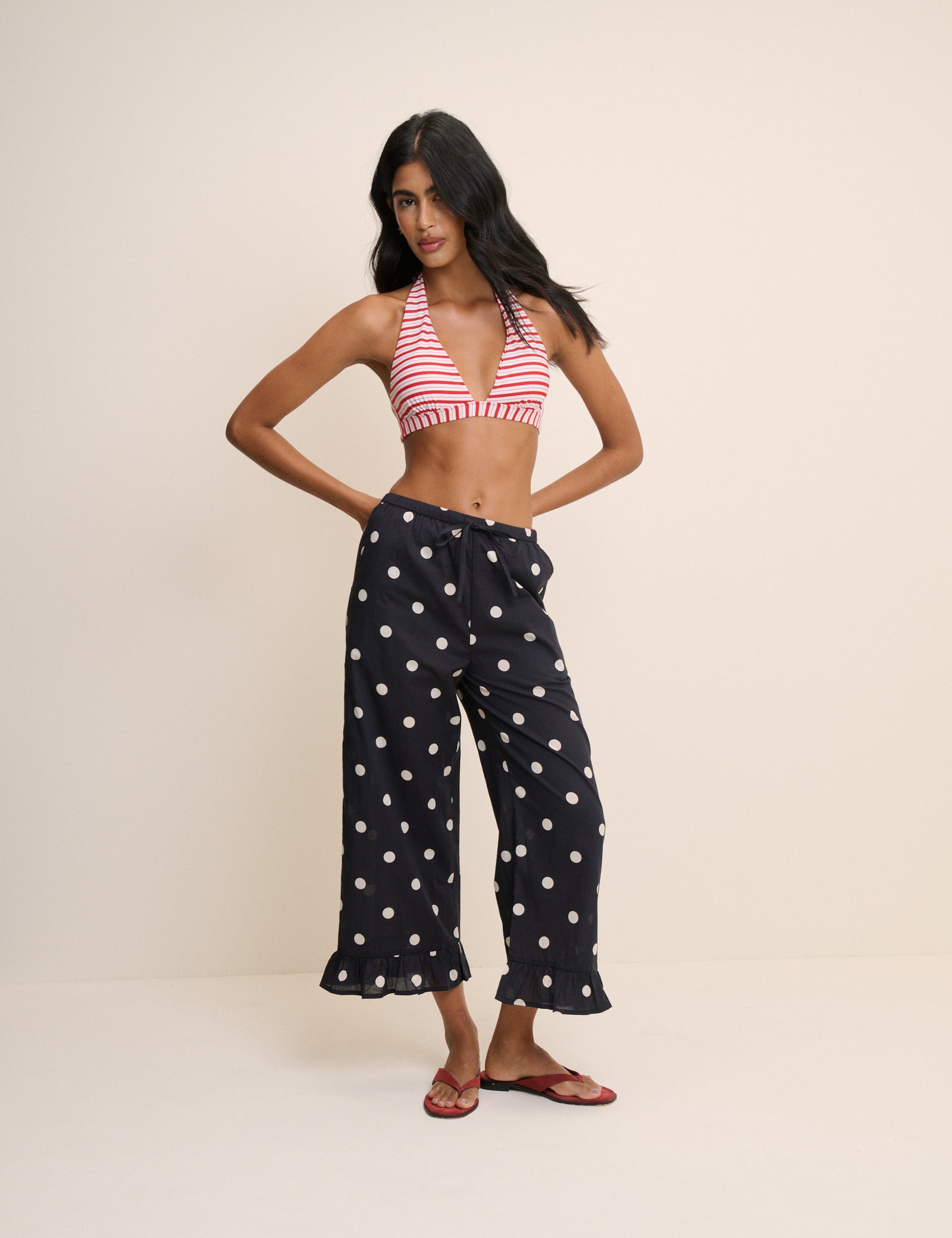 Black Polka Dot Cotton Beach Trousers