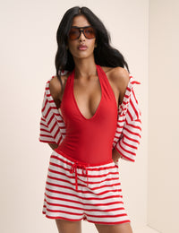 Red Striped Towelling Beach Short