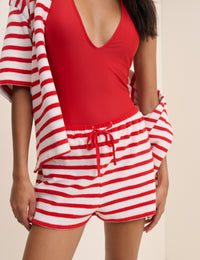 Red Striped Towelling Beach Short