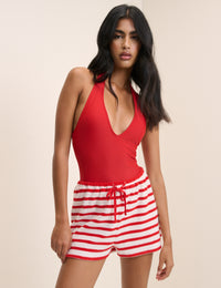 Red Striped Towelling Beach Short
