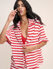 Red Striped Towelling Beach Shirt