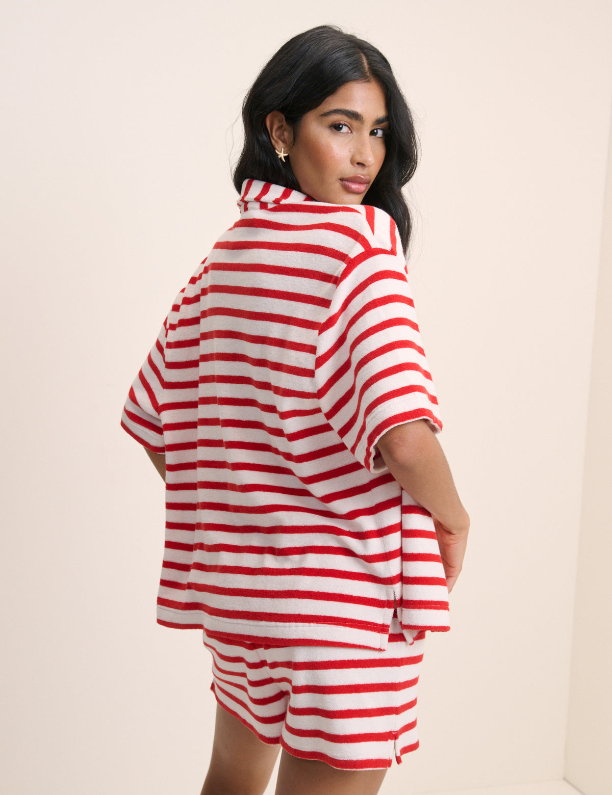 Red Striped Towelling Beach Shirt