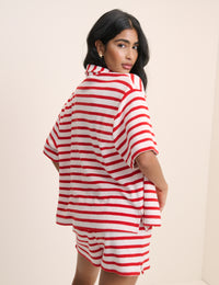 Red Striped Towelling Beach Shirt