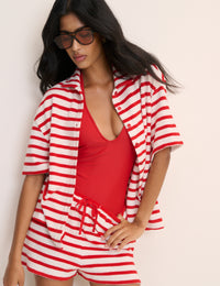 Red Striped Towelling Beach Shirt
