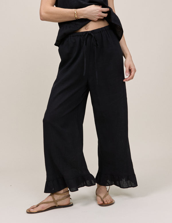 Black Linen-Blend Cropped Sia Trouser