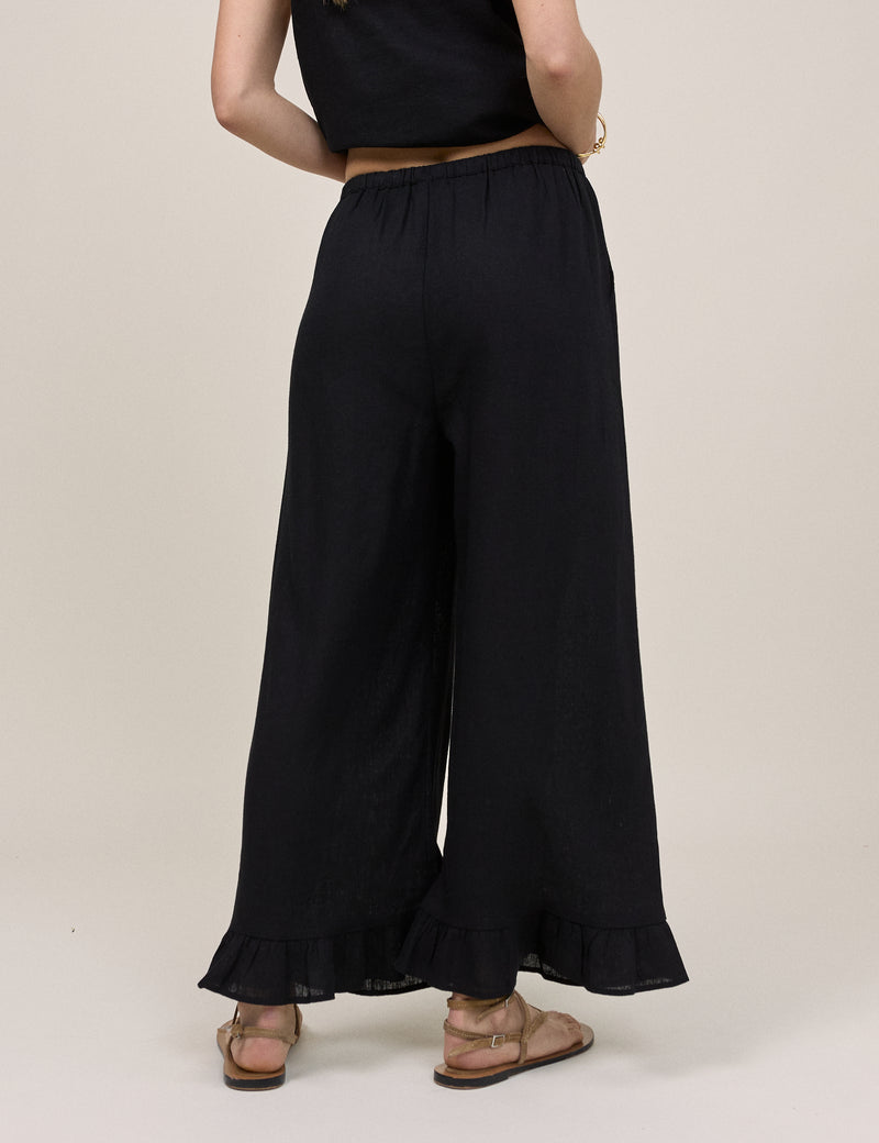 Black Linen-Blend Cropped Sia Trousers