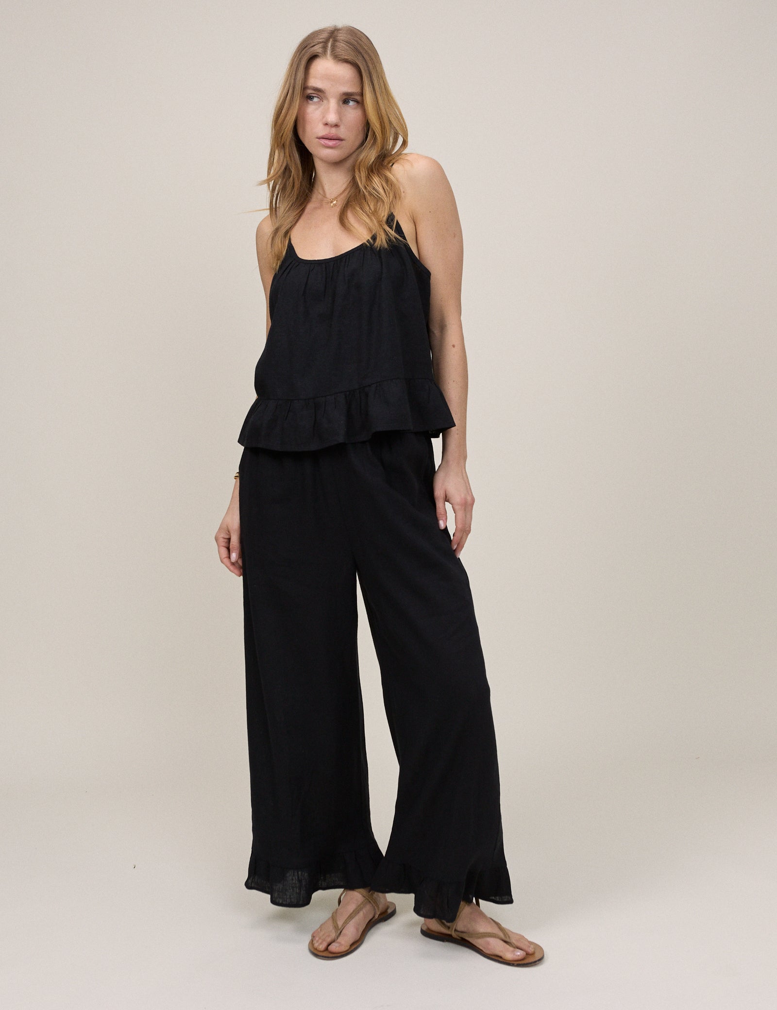 Black Linen-Blend Sia Top