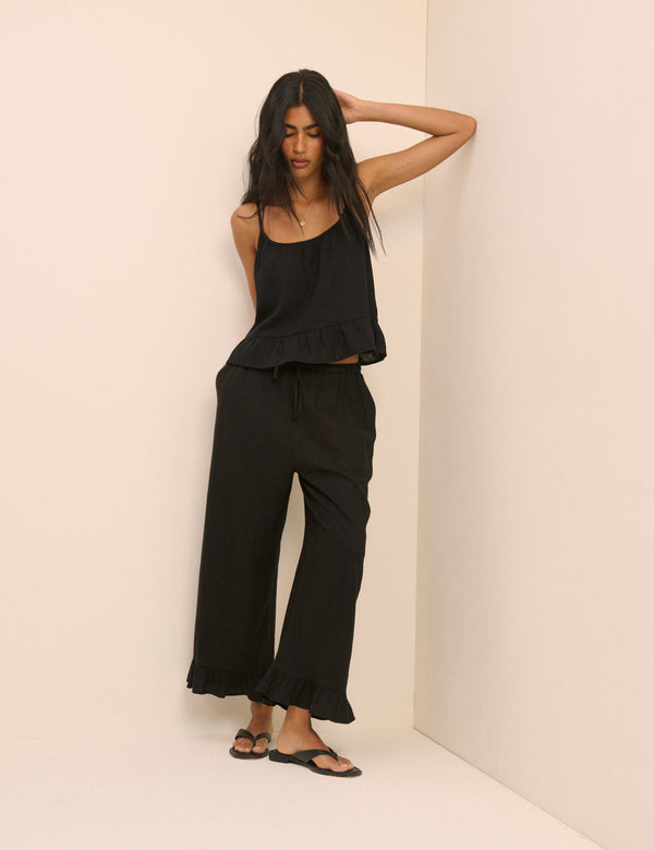 Black Linen-Blend Sia Top