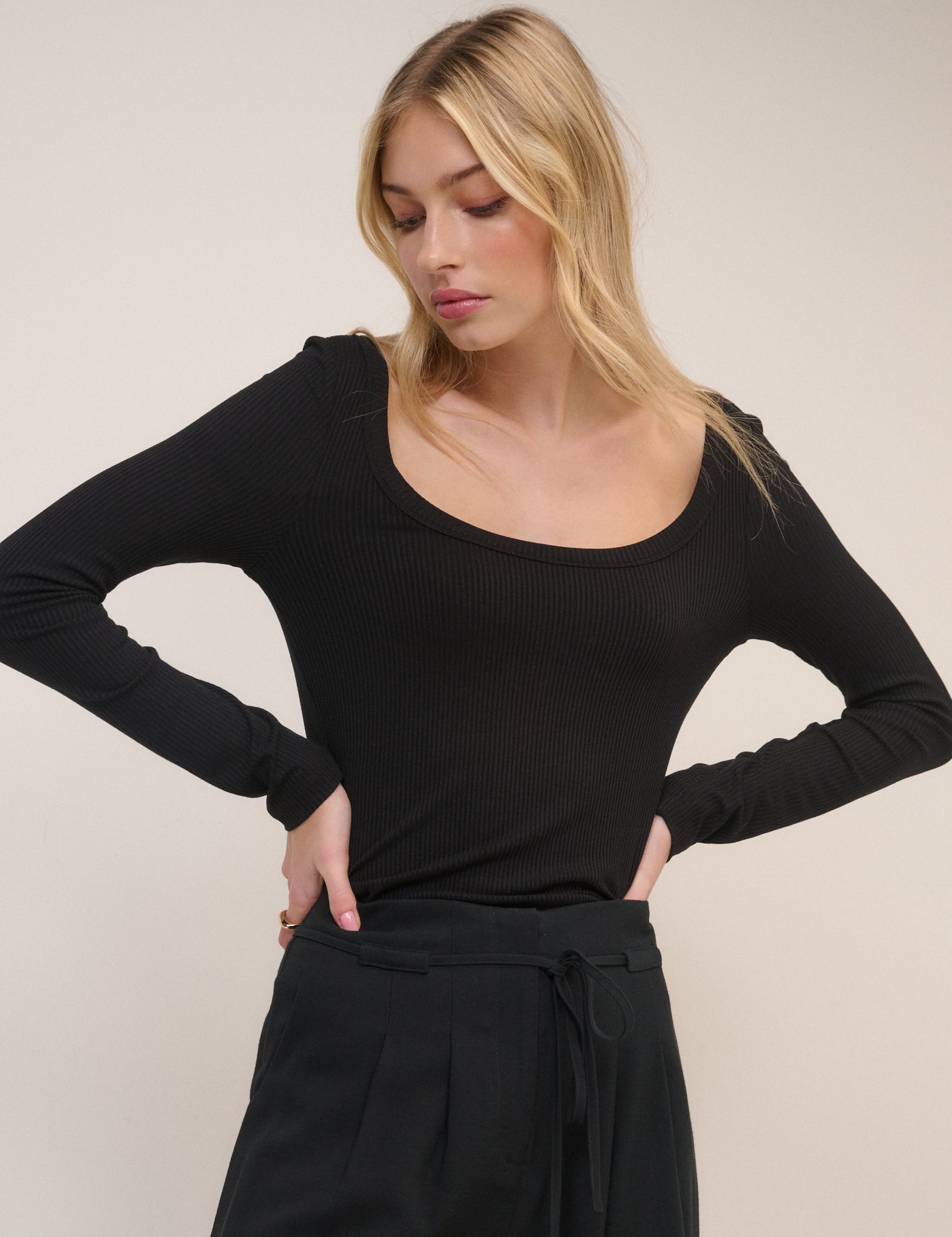 Black Scoop Neck Ribbed Top